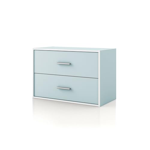Homes: Inside + Out Apexa 2-Drawer Wooden Stackable Storage Drawers, Small Food Pantry Cabinet, Cajonera De Madera, Underbed Drawer Dorm Teen Room Decor & Bedroom, Home Office, Kitchen, Light Blue - color: Light Blue, size: 2-Drawer