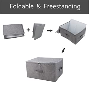 iwill CREATE PRO Folding Storage Box with Zip Lid and Handles, Rigid Storage Baskets With Linen Fabric& Plastic Board, Closet Shelf Drawers,Dark Gray, 2 pcs - color: Dark Gray