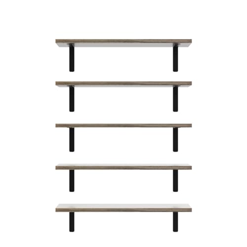 RICHER HOUSE Rustic Wood Bathroom Shelves Set of 5, Farmhouse Style Floating Shelf for Wall Décor, Hanging Shelves for Bedroom, Storage, Kitchen, Living Room - Gray - color: Grey, size: 5 Pcs:16.52in