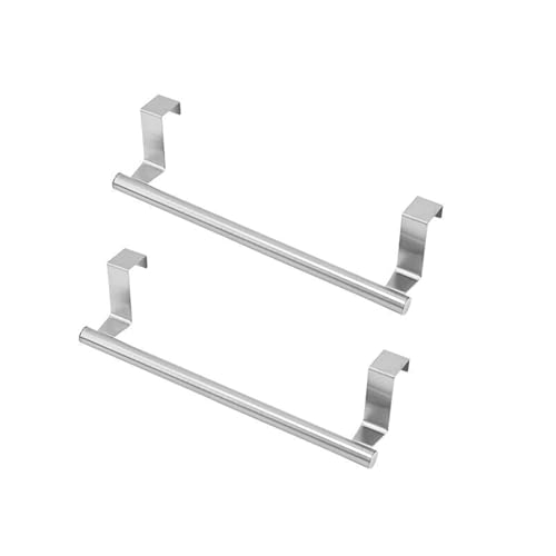 Over The Cabinet Towel Holder - 2 Pack Stainless Steel Door Mount Towel Bar, No Drill Hanger for Kitchen Cabinet & Pantry Organization