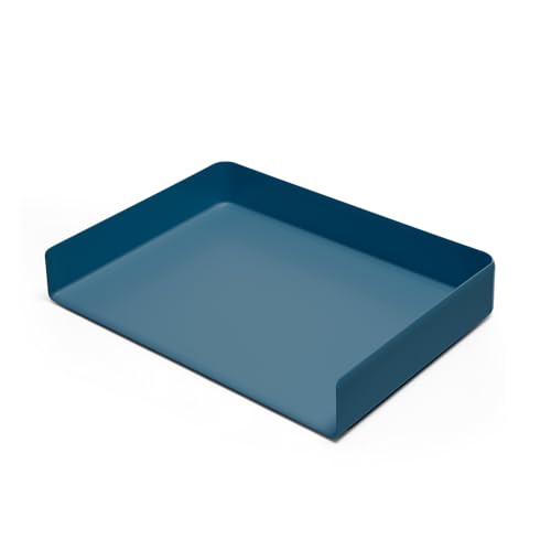 Poppin Stackable Landscape Letter Tray - Modular Lacquer Desk Trays for Office Organization, Color-Coordinated Office Supplies for Desk, Paper Trays (Slate Blue, Landscape Letter) - color: Slate Blue, size: 12.5" x 9.8" x 2"