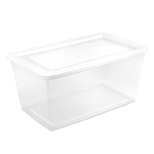 Sterilite 16 Pack Storage Box, 90 Quart Stackable Tote, Clear Plastic Container with Secure Snapping Lids for Home and Office Organization, White - size: 90 Quart, style: 16