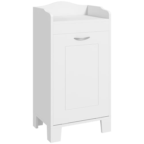 HOMCOM 31" Tilt Out Laundry Hamper, Free Standing Home Organizer Hamper, Bathroom Storage Cabinet, White