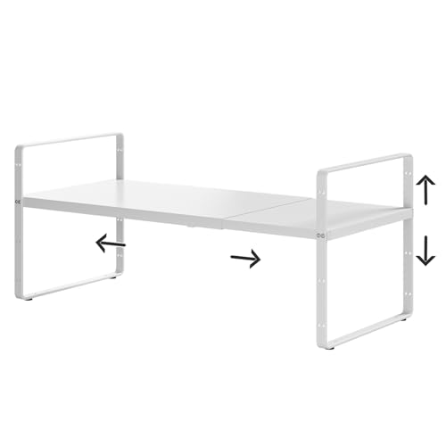 16.5-27’’L Expandable Kitchen Shelf Organizer, Stackable Shelves Organizer, Adjustable Height Pantry Spice Rack for Cabinet, Countertop, Pantry and Cupboard, White - size: 1Pack-Common-10.2''Wx(16.5-27'')Lx9.6''H-White