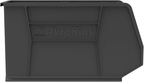 Akro-Mils 30265 AkroBins Plastic Storage Bins, Space-Saving Stackable Bins for Garage, Pantry, Craft Organization, 18-" x 8.25-" x 9-", Black, 6-Pack - color: Black