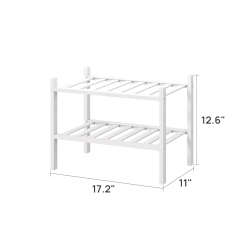 viewcare White Small Shoe Rack for Entryway,2-Tier Bamboo Shoe Organizer for Hallway Closet, Free Standing Shoe Racks for Indoor Outdoor - color: White, size: 2-Tier_Samll