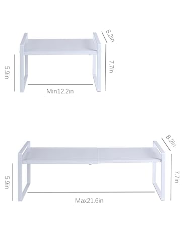 Expandable Cabinet Shelf Organizer Riser for Kitchen Pantry Cupboard Under Sink Countertop (white, 8.2’’D * 12.2-21.6’’W * 7.7’’H) - color: White, size: 8.2''D * 12.2-21.6''W * 7.7''H