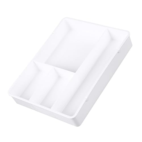 Drawer Divider Tray, Simple Appearance Desk Organizer Box ABS Plastic for Office Student Dormitory (White)
