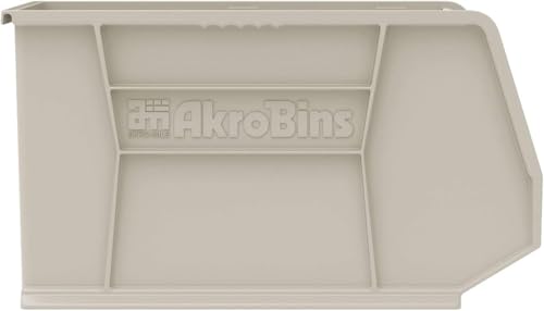 Akro-Mils 30265 AkroBins Plastic Storage Bins, Space-Saving Stackable Bins for Garage, Pantry, Craft Organization, 18-Inch x 8.25-Inch x 9-Inch, Stone, 6-Pack - color: Stone