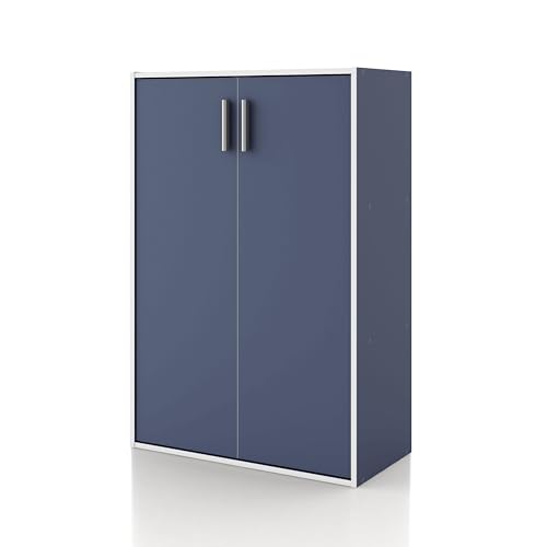 Homes: Inside + Out Apexa 3-Tier Stackable Wood Bookcase with Doors, Cube Storage Organizer Shelves, Small Food Pantry Cabinet, Dorm Teen Room Decor & Bedroom, Home Office, Kitchen, Steel Blue - color: Steel Blue, size: 3-Tier