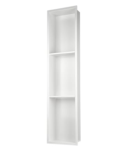 Narrow Shower Niche with Shelf，Stainless Steel recessed Wall Niche ，Three-Tier Shelves with Bathroom Storage/Remodel， Matte White （ 8"x 36"） - color: White, size: 36 * 8 in
