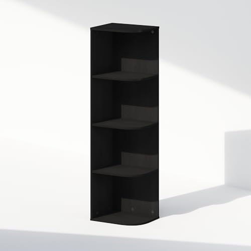 Furinno Reed Corner Shelf, 4-Tier Corner Bookshelf, Book Shelf, Corner Shelves, Storage Rack, for Organization and Storage, Home Office, Living Room, Blackwood - color: Blackwood, size: 4-Tier Corner