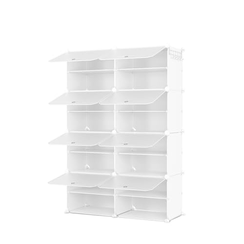 Shoe Rack 8 Tier Shoe Storage Cabinet with Door 32 Pair Tall Shoes Rack Organizer Free Standing Expandable Stable Plastic Easy Assembly Shoes Shelf for Closet Hallway Entryway Bedroom White - size: 24" Wide-32 Pairs