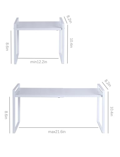 Expandable Cabinet Shelf Organizer Riser for Kitchen Pantry Cupboard Under Sink Countertop (white, 8.2’’D * 12.2-21.6’’W * 10.4’’H) - color: White, size: 8.2''D * 12.2-21.6''W * 10.4''H
