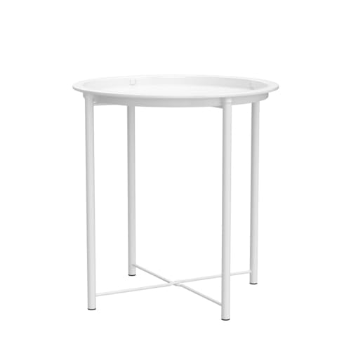 VECELO Side/End Table, Folding Round Metal Anti-Rust and Waterproof Outdoor or Indoor Tray for Living Room Bedroom Balcony and Office, 2 PCS, Grey - color: Grey, size: 2 PCS