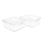 Isaac Jacobs 2-Pack Large Clear Storage Bins (11.5” L x 14” W x 5.5” H) w/Cutout Handles, Plastic Organizer for Home, Office, Kitchen, Fridge/Freezer, Bathroom, BPA Free, Food Safe (Large) - size: Large