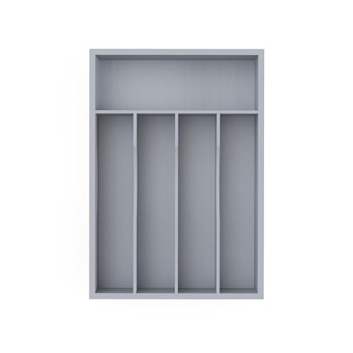 Silverware Organizer, Bamboo Kitchen Drawer Organizer, Utensil Holder, Cutlery Tray & Spoon Flatware Storage with Grooved Drawer Dividers(Grey, 9.5''W x 13.5''D) - color: Grey, size: 9.5''W x 13.5''D
