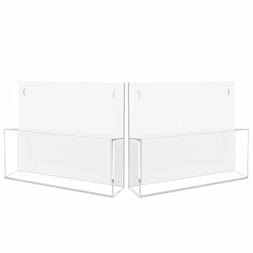 JUESHA 2 Pack Clear Acrylic File Holder Wall Mount Self Adhesive, Letter Size Hanging Paper Organizer, Wall Pocket File Holder Storage for Letter Folder Brochure Magazine Bookshelf Literature Display - color: White