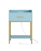 Nightstand with Charging Station,3-Tier Modern Bedside Table Night Stand with Storage Drawer and Open Shelf,Small End Side Table for Bedroom,Living Room,Blue - color: Blue With Charging Station