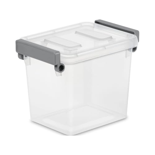 (Pack of 5) 2.5-quart Modular Locking Storage Boxes, Transparent Plastic Storage Containers with Writeable ID Lids, Gray