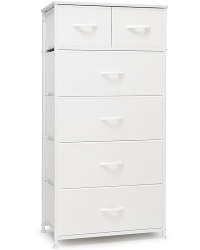 Crestlive Products Tall Dresser for Bedroom Vertical Skinny Dresser - Sturdy Steel Frame, Wood Top, Easy Pull Fabric Bins- Organizer Unit for Bedroom, Entryway, Closets - 6 Drawers (White) - color: White, style: 6 Drawers