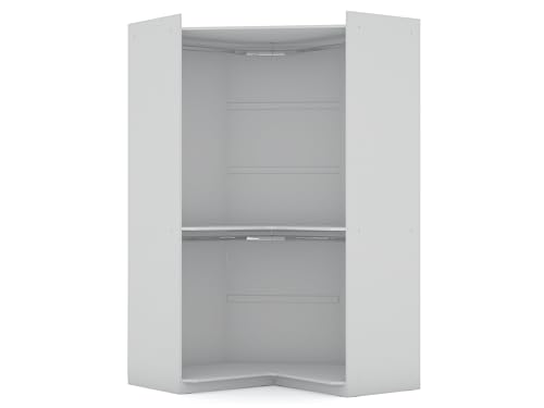 Manhattan Comfort Mulberry Modern Free Standing Corner Wardrobe Closet with Rounded Hanging Rods, Open Shelving & Finished Back for Room Divider, Space-Saving Storage Solution, White - color: White