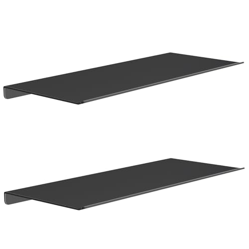 MKO 2 Pack 12" Floating Shelves for Wall, Metal Wall Mounted Shelf for Bathroom, Bedroom, Living Room, Kitchen, Little Hanging Shelves for Books/Storage/Room Decor, Black - color: Black, size: 12 IN