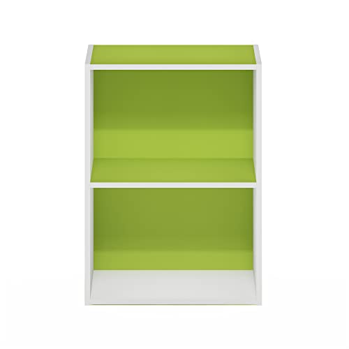 Furinno Luder Bookcase / Book / Storage, Green/White, 2-Tier - color: White/Green, size: 2-Tier, 9 x 16 x 21