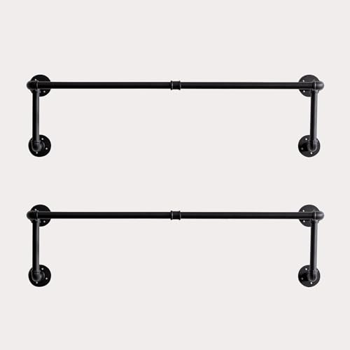 Homeyeeng Clothes Rack, Industrial Wall Pipe Clothing Rack for Hanging Clothes, Wall Mounted Heavy Duty Space Saving Garment Rack, Multi-Purpose Clothing Hanging Rods for Closet Storage, Black, 2Pcs