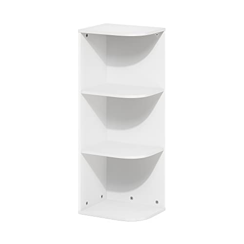 Furinno PASIR Book Shelf, 3-Tier Corner Bookshelf with Open Shelf, Standing Bookcase, 9.3 x 12 x 31.5 for Organization and Storage, for Living Room, Bedroom, Home Office, White - color: White, size: 3-Tier Corner