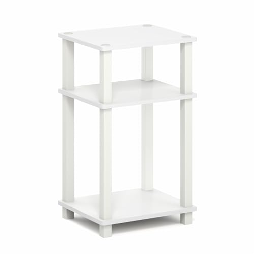 Furinno JUST Side Table, 3-Tier Open Shelf End Table, Toolless Assembly Night Stand, Bedside Table with Square Tube, for Living Room, Bedroom, White - color: White/White, size: 3-Tier, Square Pole, style: 1-Pack