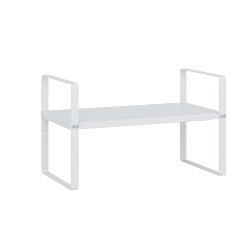 Expandable Cabinet Shelf Organizer Rack, Stackable Kitchen Counter Storage Shelves Stand, Adjustable Height Pantry Shelf Spice Rack(White-1 Pack, 8.7" D x 15.4-26.8" W x 9.8" H) - color: White-1 Pack