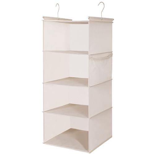 MAX Houser 4 Tier Shelf Hanging Closet Organizer, Space Saver,Closet Hanging Shelf with 2 Sturdy Hooks for Storage, Foldable (Beige) - color: Beige-4