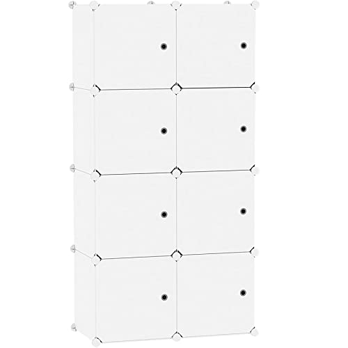 C&AHOME Cube Storage Organizer with Doors, 8-Cube Shelf, Closet Cabinet, DIY Plastic Modular Bookshelf, Storage Shelves Ideal for Bedroom,Living Room,24.8" L × 12.4" W × 48.4" H Milky UGSHS3008M - color: Milky