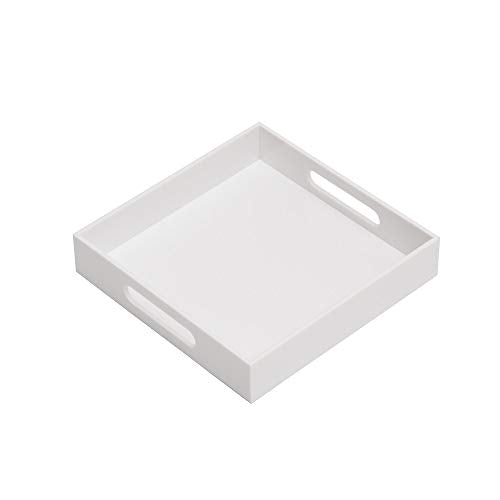 KEVLANG Glossy White Sturdy Acrylic Serving Tray with Handles-10x10Inch-Serving Coffee,Appetizer,Breakfast,Butler-Kitchen Countertop-Makeup Drawer Organizer-Vanity Table,Ottoman Tray-Decorative Tray - color: Glossy White, size: 10" x 10" x 2"