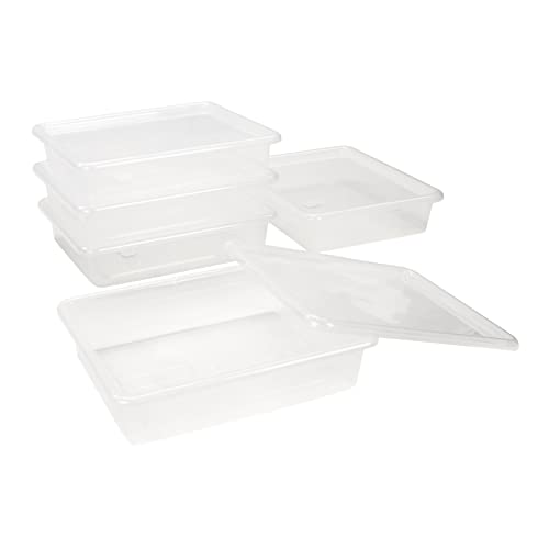 Storex Letter Size Deep Storage Tray – Organizer Bin for Classroom, Office and Home, Transparent, 5-Pack (62566U05C)