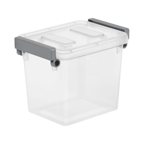 (Pack of 5) 2.5-quart Modular Locking Storage Boxes, Transparent Plastic Storage Containers with Writeable ID Lids, Gray