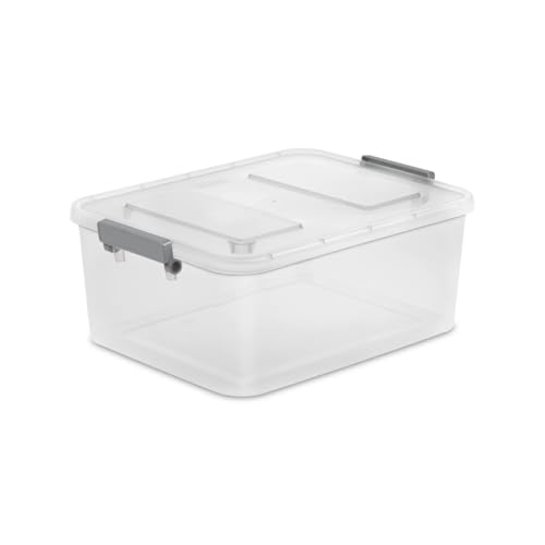 12.7 Quart Modular Latch Box, Clear Plastic Storage Box with Write-on ID Latches, Gray