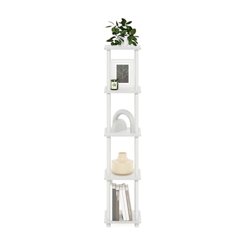 Furinno Turn-N-Tube Storage Shelves, 5-Tier Square Book Shelf, Corner Shelf, Toolless Open Shelves, Round Tubes, for Organization and Storage, Living Room, Garage, Home Office, White - color: White/White, size: 5-Tier Round Tube
