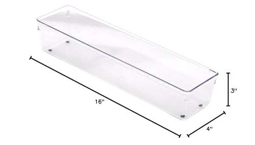 iDesign Recycled Plastic Drawer Organizer, Set of 2, The Linus Collection – 4" x 16" x 3", Clear Bins - size: 4 x 16 x 3, style: Pack of 2