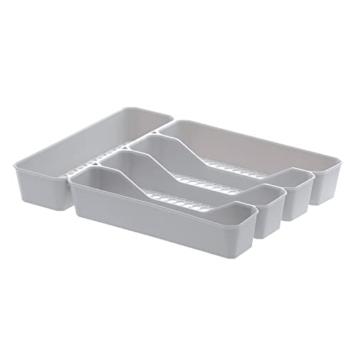 Spectrum Diversified Hexa Drawer Organizer Tray Modern Kitchen Cutlery, Utensil, Silverware Holder Caddy, 5 Dividers Cabinet Storage, 10 x 13, Stone Gray - color: Stone Gray, size: 5 Divider