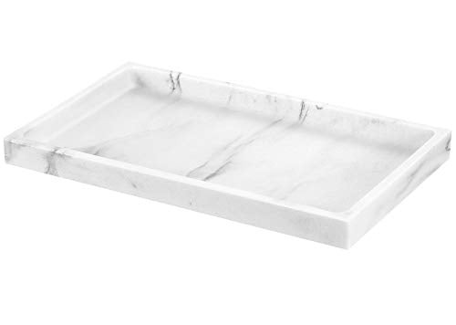 Luxspire Bathroom Vanity Tray, Resin Dresser Jewelry Ring Dish Tank Storage Kitchen Sink Countertop Organizer Plate Holder for Perfume Candles Soap Towel Plant Bathroom Accessories, M, Gravel White - color: Gravel White, style: M