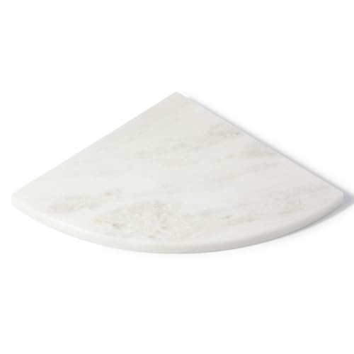 Koville Namibia White Marble Corner Shower Shelf for Bathroom, 10'' Polished Marble Corner Shelves, Wall Mounted Stone Corner Shower Caddy, No Drilling Adhesive Shelf - 1 Layer(No Glue Included) - color: Namib Fantasy White, size: 1-Layer