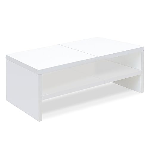 TEAMIX 2 Tier White Monitor Riser Stand, Wood Desktop Stand with storage for Laptop/PC/Printer/Keyboard, TV Stand Shelf Home Office Desk Accessories - color: White