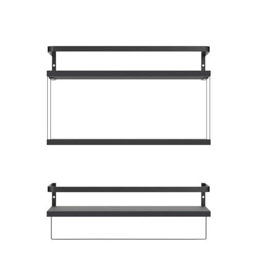 RICHER HOUSE 2+1 Tier Wall Mounted Floating Shelves Set of 2, Rustic Wood Wall Shelf with Metal Frame, Extra Storage Rack for Bathroom, Kitchen, Bedroom with Tissue Rack & Towel Bar - Black - color: Black, size: 2+1 Tier Size