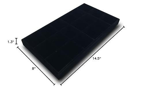 The Display Guys - Stackable Jewelry Tray and Organizer - for Drawers, Dressers, Store Display (18 Compartments, Black Velvet) - color: Velvet Black, size: 18 Compartments