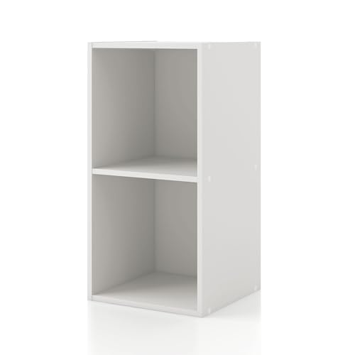 Homes: Inside + Out Apexa 2-Cube Storage Organizer Shelves, Stackable Wood Bookcase Fits Cubby Bins for Organization, Dorm Teen Room Decor & Home Office, White - color: White, size: 2-Cube