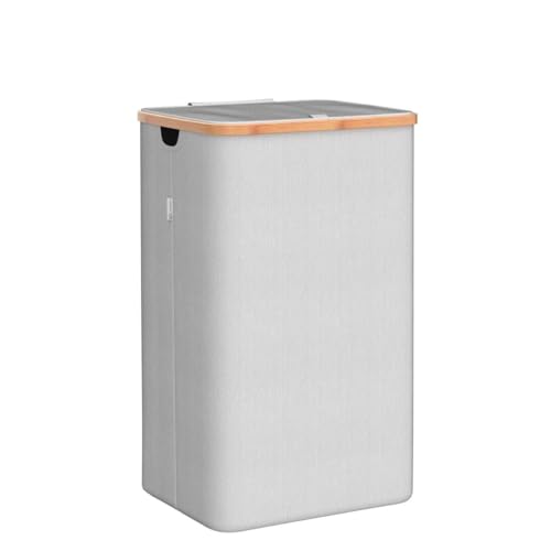 LONBET Laundry Basket with Lid, Made from Breathable Fabric | Aesthetic Clothes Hampers for Laundry with Side Handles & Sturdy Bamboo Frame (26 Gallons - Single, Light Gray) - color: Light Gray, style: 26 Gallons - Single