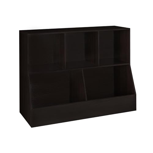 DINZI LVJ Toy Storage Organizer, Kids Bookshelf, Wood Toy Storage Cabinet, 5 Cubby Children Bookcase, 39.4" L Toddler Book Shelf for Playroom, Living Room, Nursery, Hallway, School, Espresso - color: Espresso, size: 2-Tier 39.4"