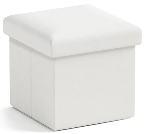 Ornavo Home Small Storage Ottoman Foldable Collapsible Cube Square Linen Ottoman Foot Rest Stool Seat, for Living Room, Bedroom, Home Office, Dorm - 12 x 12 x 12, White - color: White